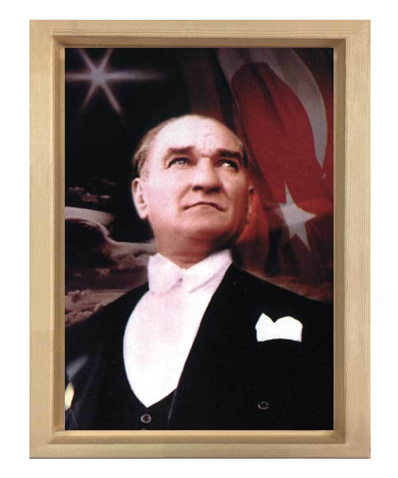 Atatürk Tablosu Naturel Ahşap - 45x30