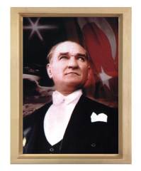 Atatürk Tablosu Naturel Ahşap - 45x30