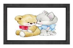 Ayıcık Ve Kedicik Tablosu Siyah Ahşap Çerçeve - 40x60
