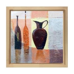 Vazo Ve Şişeler Tablosu Naturel Ahşap Çerçeve - 70x70