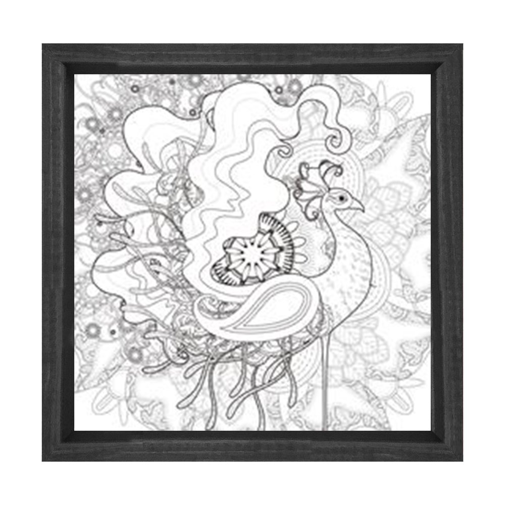 Muhteşem Tavus Kuşu Tablosu Siyah Ahşap Çerçeve - 80x80