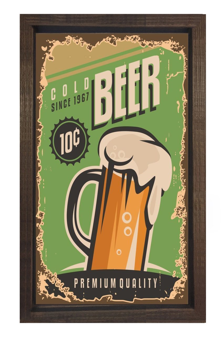 Bira Reklam Afişi Tablosu Kahverengi Ahşap Çerçeve - 40x60