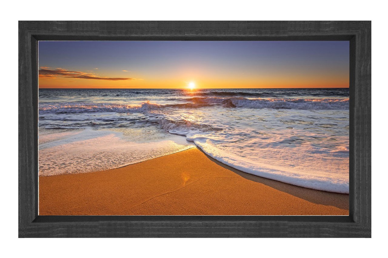 Sakin Deniz Gün Batımı Tablosu Siyah Ahşap Çerçeve - 45x30
