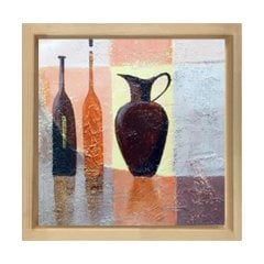 Vazo Ve Şişeler Tablosu Naturel Ahşap Çerçeve - 80x80