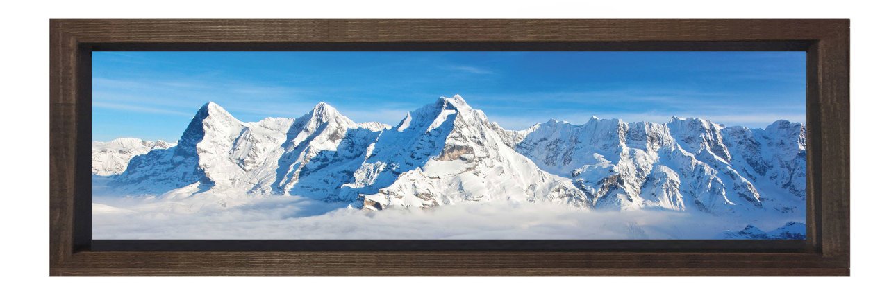 Karlı Dağ Manzarası Tablosu Kahverengi Ahşap Çerçeve - 200x70