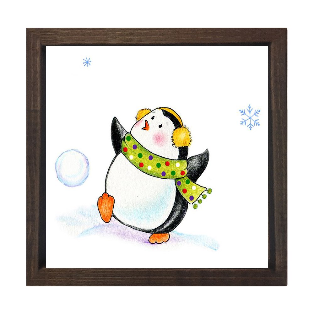 Dans Eden Penguen Tablosu Kahverengi Ahşap Çerçeve - 90x90