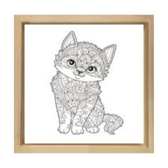 Mandala Kedi Tablosu Naturel Ahşap Çerçeve - 50x50
