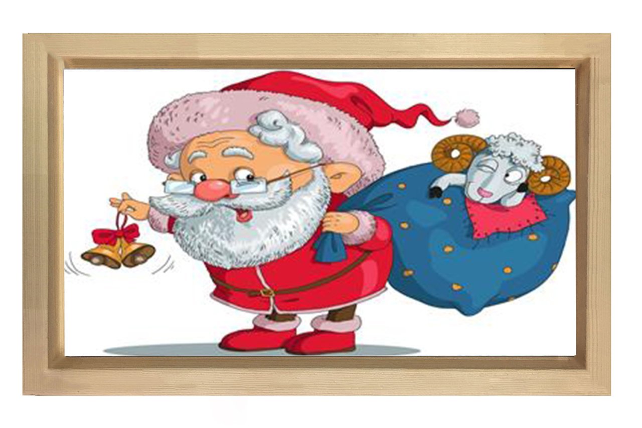 Noel Baba Tablosu Naturel Ahşap Çerçeve - 40x60