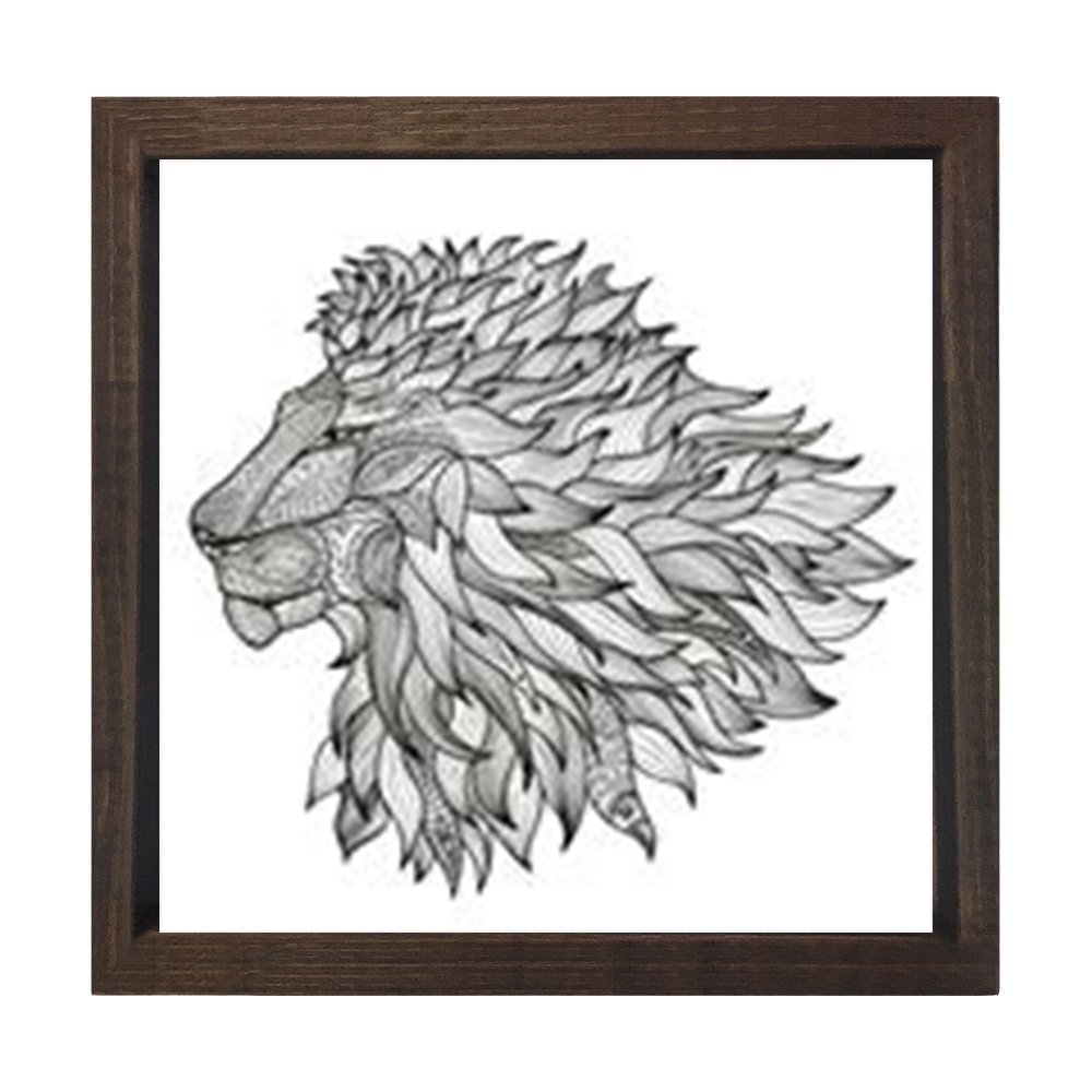Mandala Aslan Tablosu Kahverengi Ahşap Çerçeve - 60x60