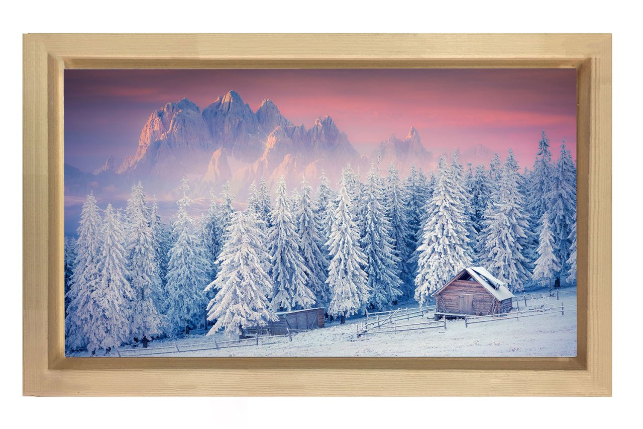 Pastel Karlı Dağ Manzarası Tablosu Naturel Ahşap Çerçeve - 100x150