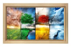 Dört Mevsim Ağacı Tablosu Naturel Ahşap Çerçeve - 50x70