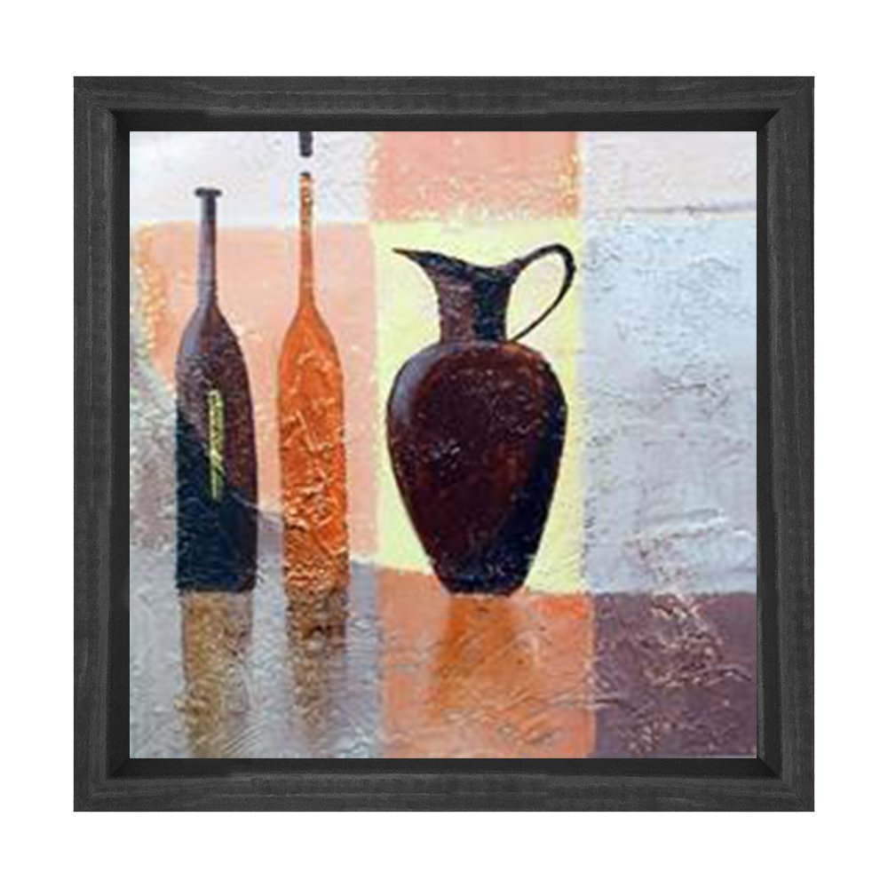 Vazo Ve Şişeler Tablosu Siyah Ahşap Çerçeve - 40x40