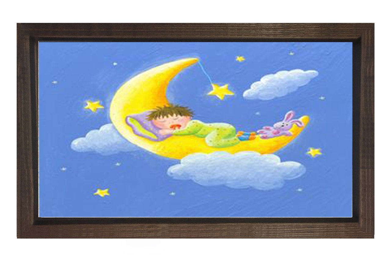 Gökyüzünde Uyuyan Çoçuk Tablosu Kahverengi Ahşap Çerçeve - 100x150