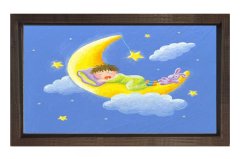 Gökyüzünde Uyuyan Çoçuk Tablosu Kahverengi Ahşap Çerçeve - 100x150