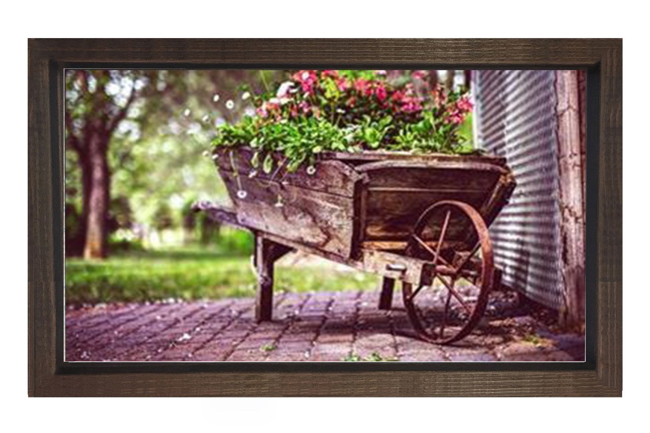 Çiçekler El Arabası Tablosu Kahverengi Ahşap - 100x200