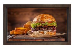 Hamburger ve Patatesler Tablosu Kahverengi Ahşap - 50x70