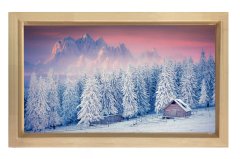 Pastel Karlı Dağ Manzarası Tablosu Naturel Ahşap Çerçeve - 100x200