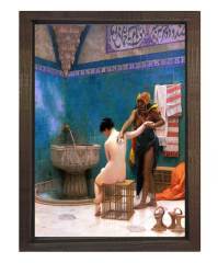 Osmanlı Hamamı Tablosu Kahverengi Ahşap Çerçeve - 45x30