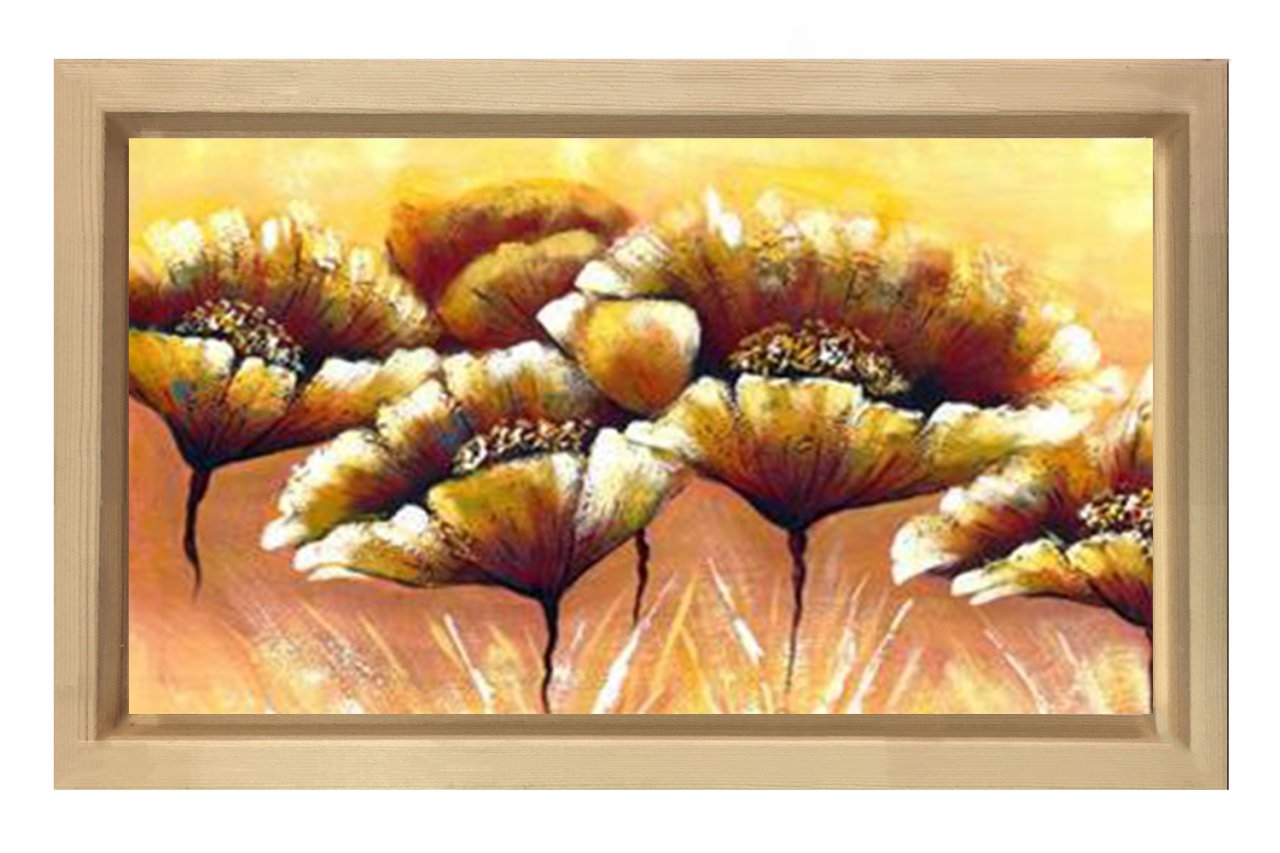 Karahindiba Çiçek Tablosu Naturel Ahşap Çerçeve - 45x30