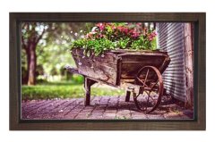 Çiçekler El Arabası Tablosu Kahverengi Ahşap - 40x60