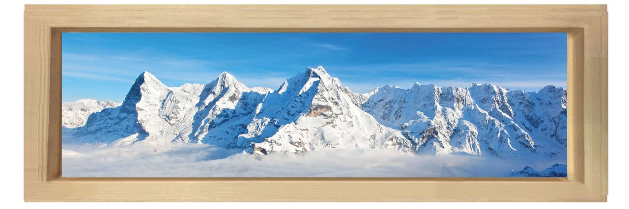 Karlı Dağ Manzarası Tablosu Naturel Ahşap Çerçeve - 200x70