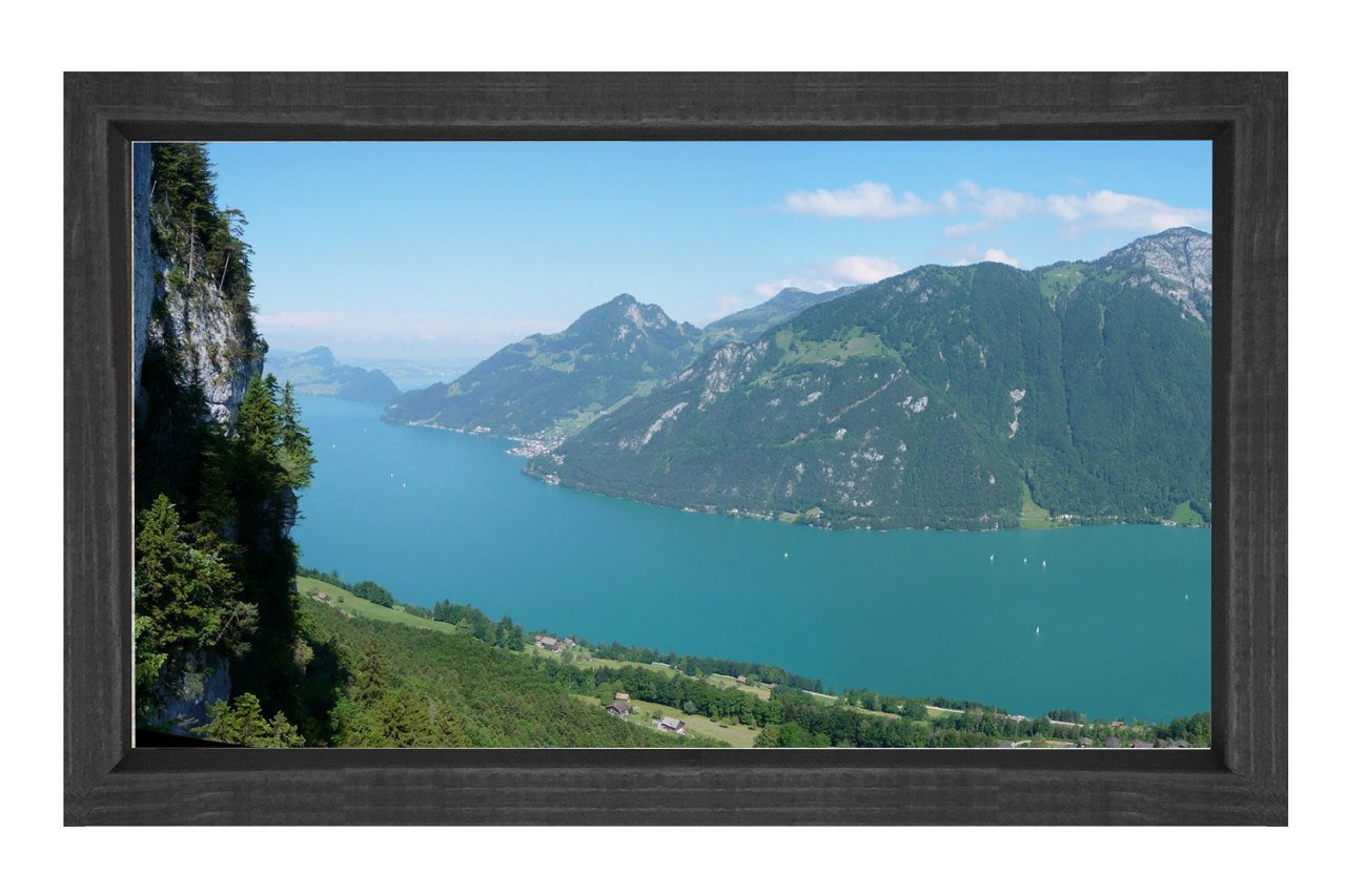 Akarsu Ve Dağ Manzaraları Tablosu Siyah Ahşap - 50x90