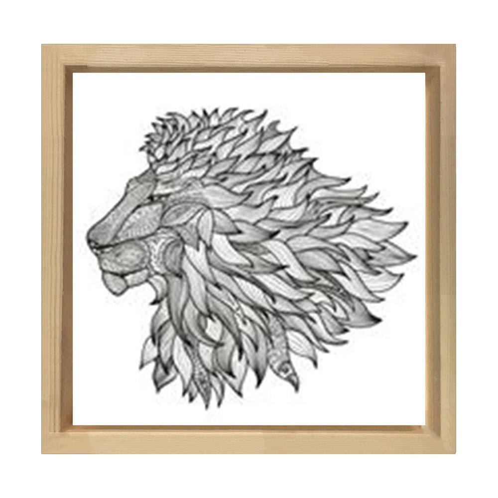 Mandala Aslan Tablosu Naturel Ahşap Çerçeve - 100x100