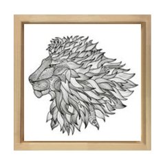 Mandala Aslan Tablosu Naturel Ahşap Çerçeve - 100x100