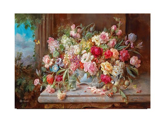 Hans Zatzka - Bahar Çiçekleri Tablosu Çerçevesiz - 70x100