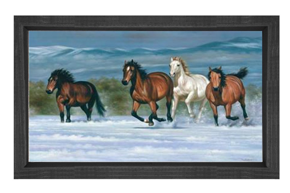 Nehir Atları Tablo Tablosu Siyah Ahşap Çerçeve - 50x90
