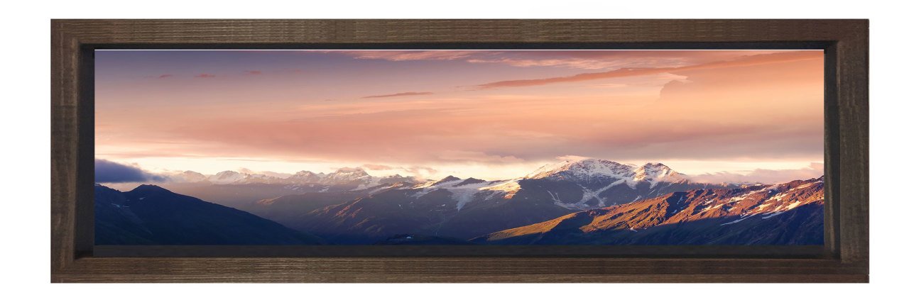 Dağ Manzarası Tablosu Kahverengi Ahşap Çerçeve - 150x50