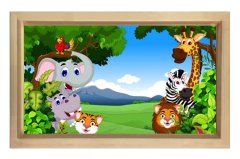 Mutlu Hayvanlar Tablosu Tablosu Naturel Ahşap Çerçeve - 50x90