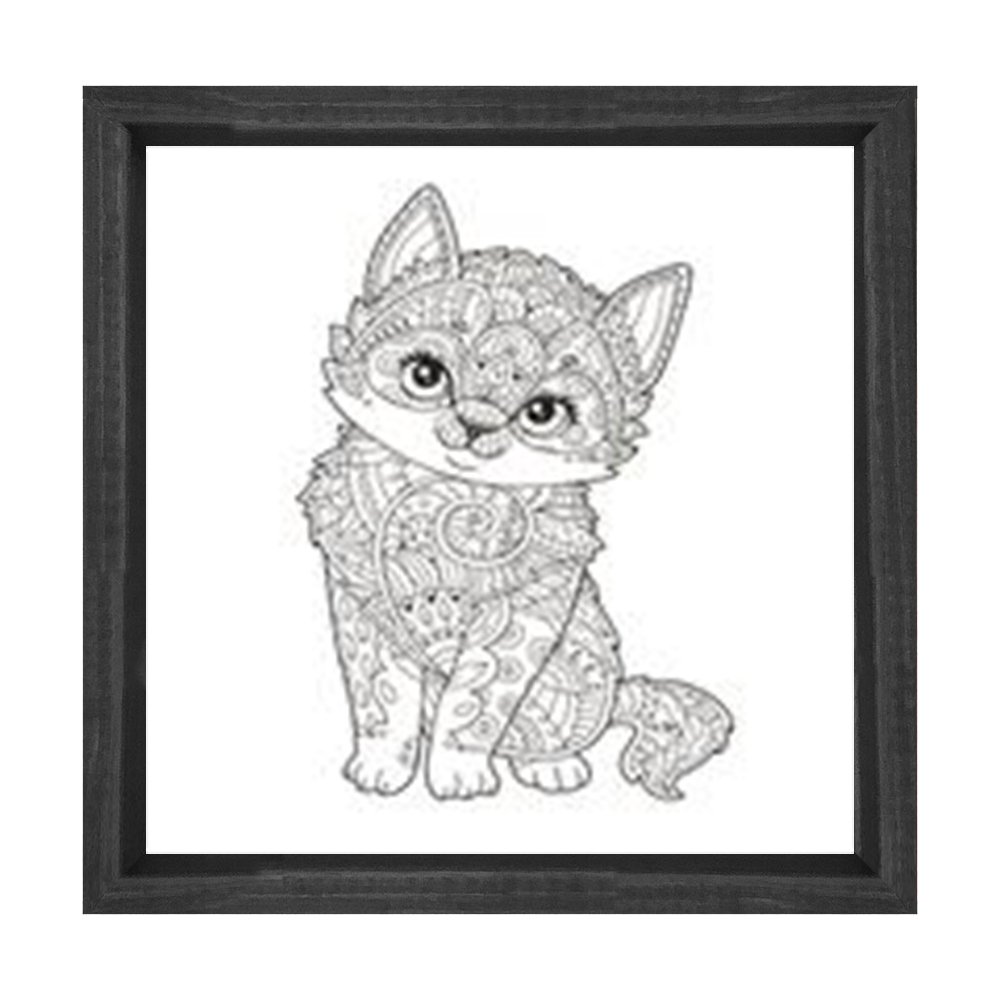 Mandala Kedi Tablosu Siyah Ahşap Çerçeve - 40x40