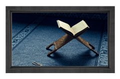 Kuranı-Kerim Ve Mescit Tablosu Siyah Ahşap Çerçeve - 45x30