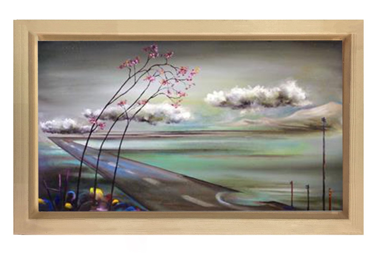 Gerçek Üstü Yol Tablosu Naturel Ahşap Çerçeve - 100x150