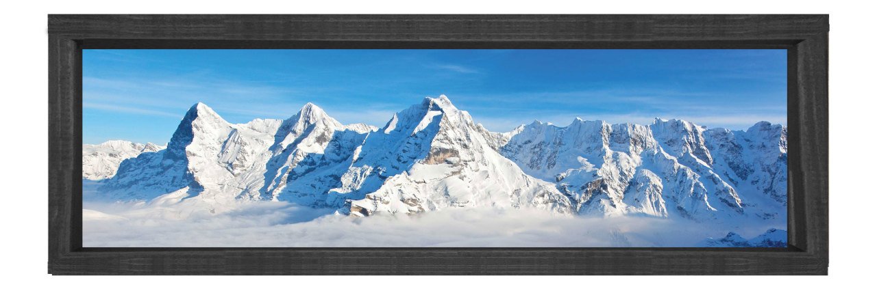 Karlı Dağ Manzarası Tablosu Siyah Ahşap Çerçeve - 180x60