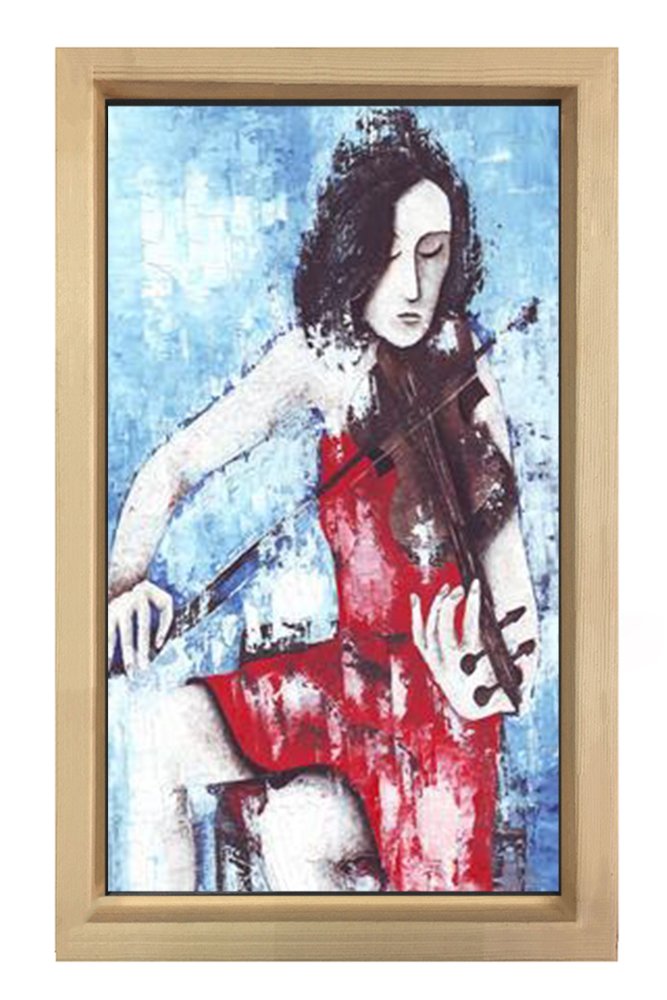 Kemancı Kadın Tablosu Naturel Ahşap Çerçeve - 50x90