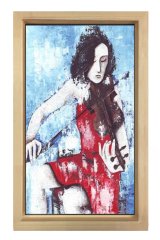 Kemancı Kadın Tablosu Naturel Ahşap Çerçeve - 50x90