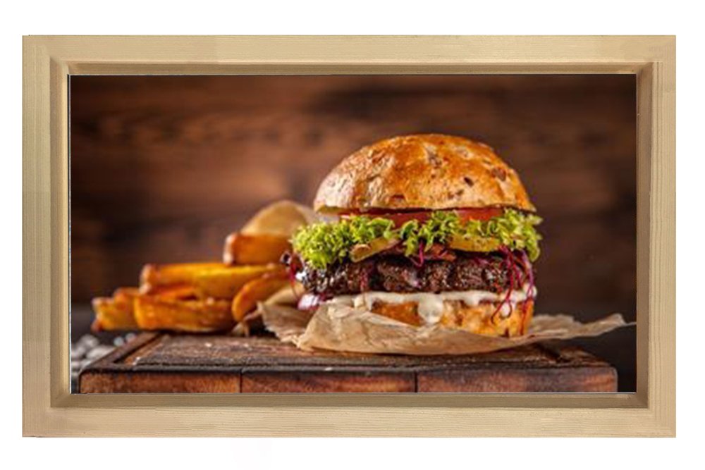 Hamburger ve Patatesler Tablosu Naturel Ahşap - 40x60
