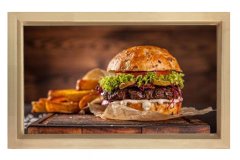 Hamburger ve Patatesler Tablosu Naturel Ahşap - 40x60