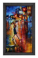 Yağmurlu Şehir Kadın Tablosu Siyah Ahşap - 50x70