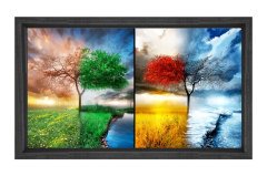 Dört Mevsim Ağacı Tablosu Siyah Ahşap Çerçeve - 45x30