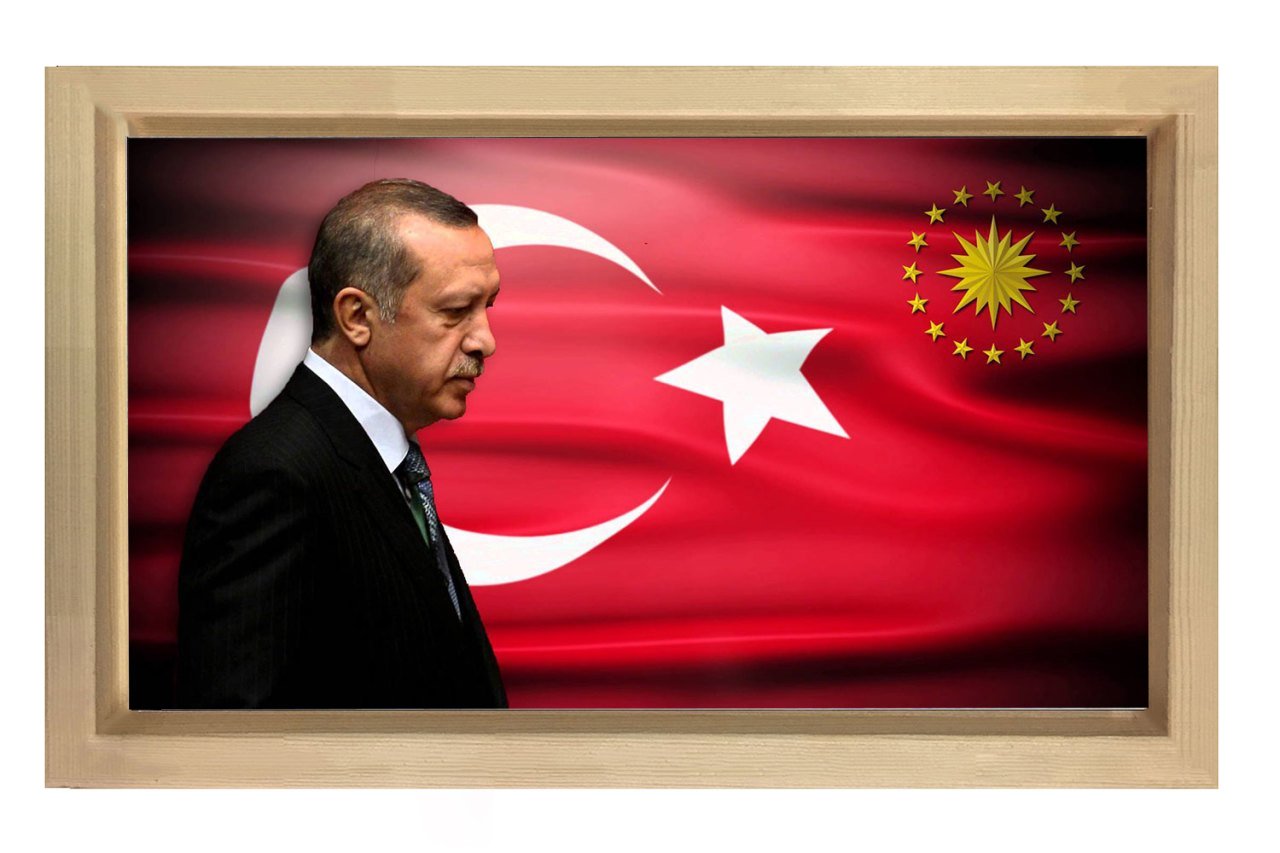 Cumhurbaşkanı Türk Bayrağı Tablosu Naturel Ahşap - 50x70