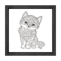 Mandala Kedi Tablosu Siyah Ahşap Çerçeve - 70x70