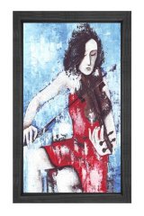 Kemancı Kadın Tablosu Siyah Ahşap Çerçeve - 100x150