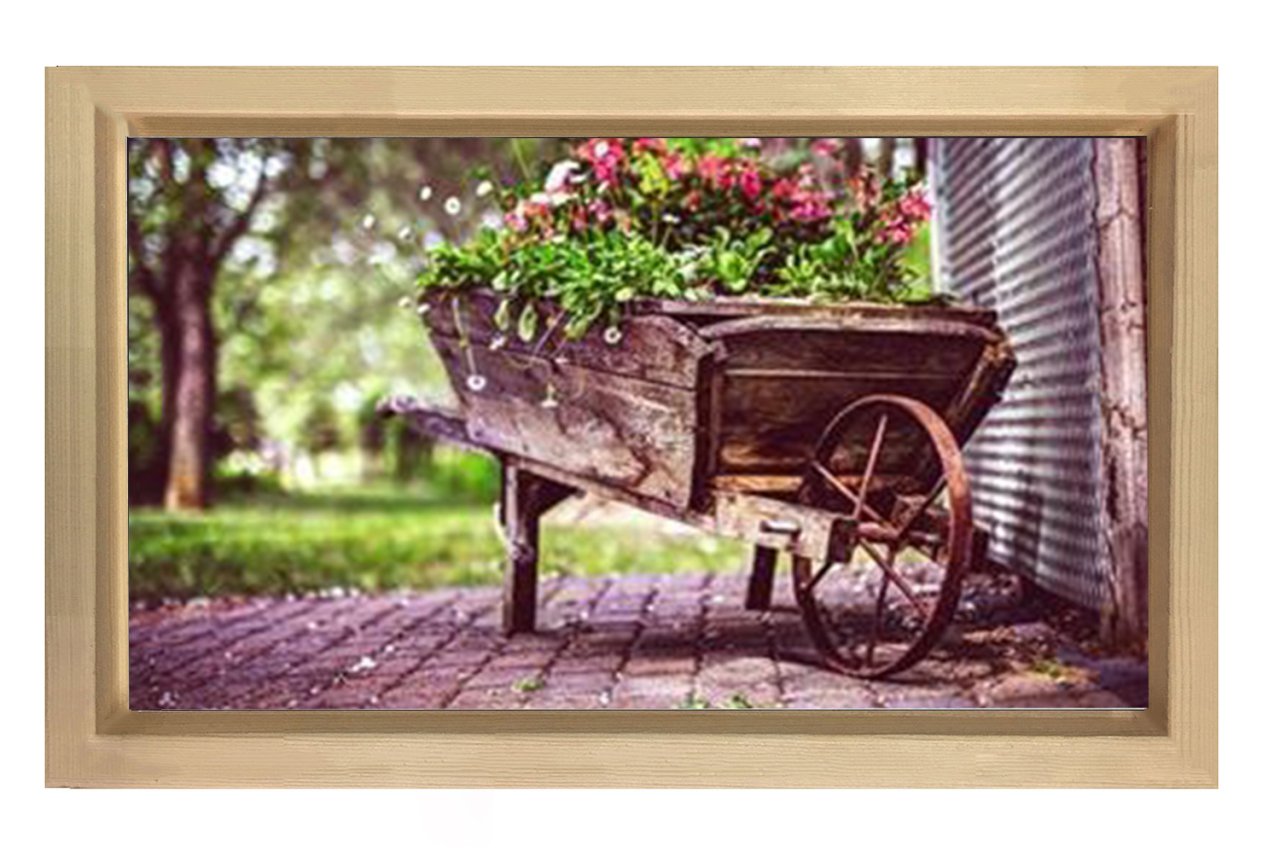 Çiçekler El Arabası Tablosu Naturel Ahşap - 100x200