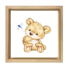 Yavru Ayıcık Böcekle Tablosu Naturel Ahşap Çerçeve - 30x30