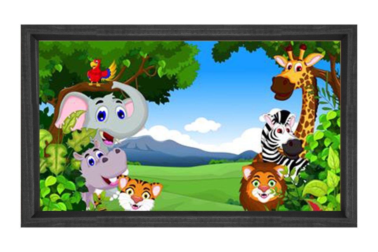 Mutlu Hayvanlar Tablosu Tablosu Siyah Ahşap Çerçeve - 40x60