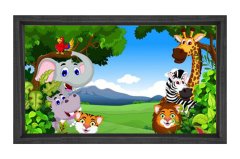 Mutlu Hayvanlar Tablosu Tablosu Siyah Ahşap Çerçeve - 40x60