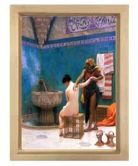 Osmanlı Hamamı Tablosu Naturel Ahşap Çerçeve - 50x70